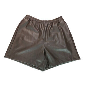 NWT Avec Les Filles Brown Pleated Faux Leather Cuffed Hem Mini Shorts Brown M
